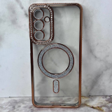 Силиконовый чехол для Samsung Galaxy A36 прозрачный, со стразами, MagSafe из блесток, золотой