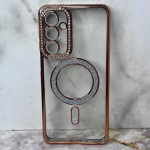 Силиконовый чехол для Samsung Galaxy A36 прозрачный, со стразами, MagSafe из блесток, золотой