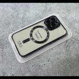 Силиконовый чехол для Iphone 15 Pro Max прозрачный в сеточку, с защитой, magsafe, фиолетовый