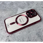 Силиконовый чехол для Iphone 16 прозрачный в сеточку, с защитой камеры, magsafe, красный