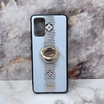 Чехол TYBOMB для Iphone 14 Pro Max (6.7) полосы из страз, с кольцом, силиконовый борт, белая