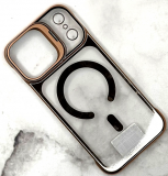 Чехол для Iphone 17 Pro Max Бампер, прозрачный с MagSafe, камера-подставка, в тех.паке., золото