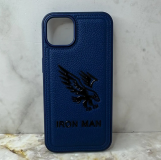 Чехол для Iphone 15 IRON MAN под кожу с Орлом, синий