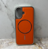 Чехол для Iphone 15 под кожу, силиконовый борт, металлик, оранжевый