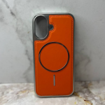 Чехол для Iphone 15 под кожу, силиконовый борт, металлик, оранжевый