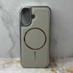 Чехол для Iphone 15 под кожу, силиконовый борт, металлик, слоновая кость