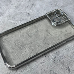 Силиконовый чехол Iphone 13 Pro Max (6.7) прозрачный в сеточку, с защитой со стразами, серебро