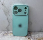 Чехол для Iphone 15 стеклянный, силиконовый борт, с логотипом, цвет №1, мятный