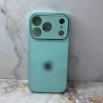 Чехол для Iphone 15 стеклянный, силиконовый борт, с логотипом, цвет №1, мятный