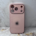Чехол для Iphone 15 стеклянный, силиконовый борт, с логотипом, цвет №10, персиковый