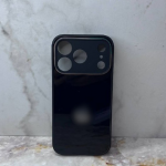 Чехол для Iphone 15 стеклянный, силиконовый борт, с логотипом, цвет №11, чёрный