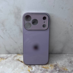 Чехол для Iphone 15 стеклянный, силиконовый борт, с логотипом, цвет №13, лиловый