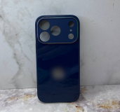 Чехол для Iphone 12 стеклянный, силиконовый борт, с логотипом, цвет №2, темно-синий