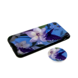 Чехол для Iphone 7 Plus/8 Plus пластик с лаковым покрытием, попсокет, фиолетовая бабочка на цвет