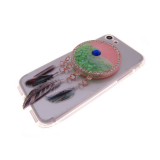 Силиконовый чехол для Iphone 6 Plus прозрачный, Ловец снов с жидкими блестками, с перьями, зеленый