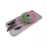 Силиконовый чехол Iphone 6 Plus прозрачный, Ловец снов с жидкими блестками, с перьями, зеленый