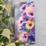 Чехол-книга Fashion Case для Tecno Spark Go 1, принт, желтые и сиреневые цветочки, сиреневый