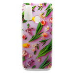 Силиконовый чехол для Tecno Spark 7, красочный принт, принт цветы и листья, сиреневый