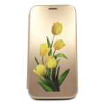 Чехол-книга Fashion Case для Xiaomi Redmi GO, красочный принт, тюльпаны, золотой