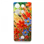 Силиконовый чехол для Xiaomi Redmi Note 13, с визитницей и антишок, принт, красные и синие цветочки