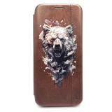 Чехол-книга для Xiaomi Redmi Note 7 Nice Case с магнитом, принт медведь, цвет: темно-коричневый