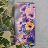 Чехол-книга Fashion Case для Xiaomi Redmi 10, принт, желтые и сиреневые цветочки, черный