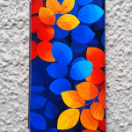 Чехол-книга Fashion Case для Xiaomi Redmi 9C, принт, оранжевые и синие листья, бордовый