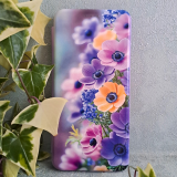 Чехол-книга Fashion Case для Xiaomi Redmi A1 Plus, принт, желтые и сиреневые цветочки, сиреневый