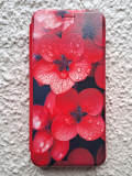 Чехол-книга Fashion Case для Xiaomi Redmi Note 12 5G, принт, красные цветы, красный