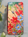 Чехол-книга для Xiaomi Redmi Note 12 5G, с защитой, принт, красные и синие цветочки, бордовый