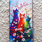 Чехол-книга Fashion Case для Xiaomi Redmi 13 4G, красочный принт, три разноцветных кота, бордовый
