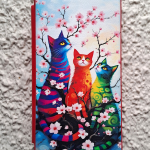 Чехол-книга Fashion Case для Xiaomi Redmi 9, принт, три разноцветных кота, красный