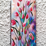 Чехол-книга Fashion Case для Xiaomi Redmi Note 13 Pro 5G, принт, рисунок тюльпаны, бордовый