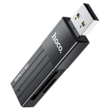 Кардридер HOCO, HB20, USB 2.0, пластик, TF/ SD карта, цвет: чёрный