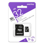 Карта памяти microSDHC 32Gb SmartBuy, Class10 U1, V10, для видеонаблюдения, с адаптером