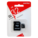 Карта памяти microSDHC 32Gb SmartBuy, LE, Class10, с адаптером