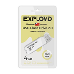Флеш-накопитель 4Gb Exployd 650, USB 2.0, пластик, белый