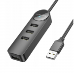 USB-концентратор Borofone DH5, Erudite 4-in-1, 4 гнезда, 4xUSB 2.0, кабель USB 1.2м, чёрный