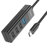 USB-концентратор HOCO HB25, Easy, 4 гнезда, 3хUSB2.0, 1хUSB3.0, цвет: чёрный