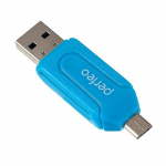 Картридер Perfeo Card Reader SD/MMC+Micro SD+MS+M2 + adapter with OTG, (PF-VI-O004 Blue), синий
