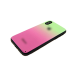 Чехол для Iphone X (10) пластик с переходом, с яблоком, силиконовые борты, зелено-розовая